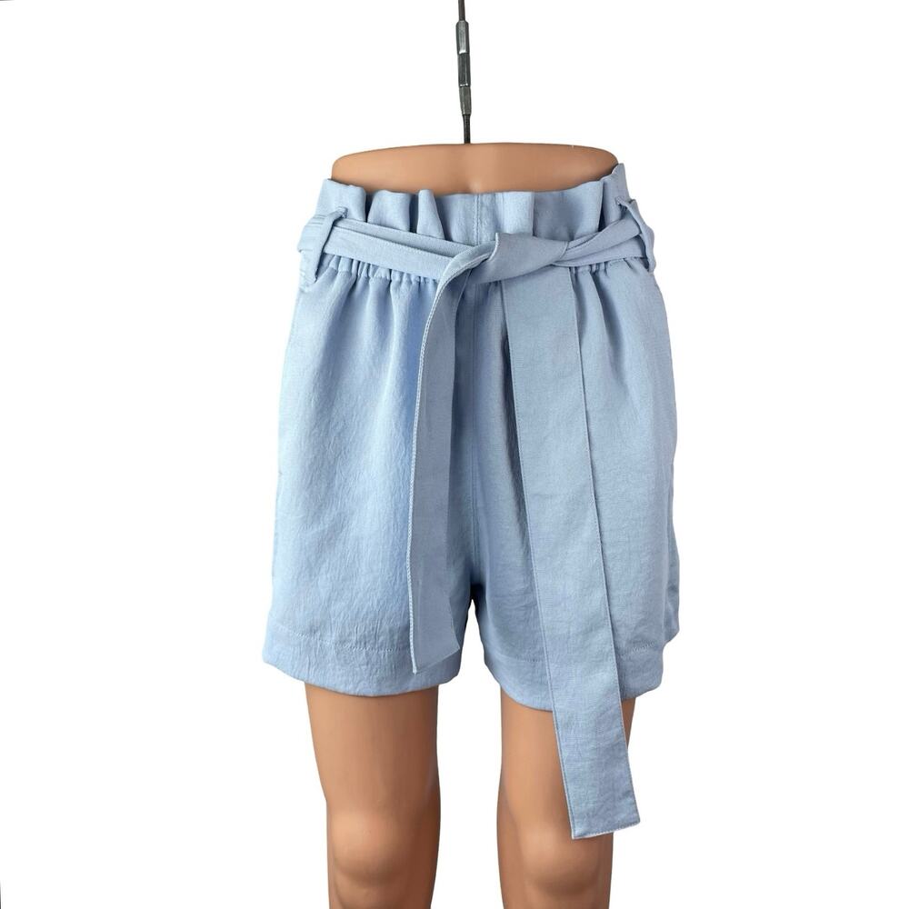 Aritzia Wilfred Women's Blue High Rise Belted Wide Leg Bermuda Paperbag Shorts 4
